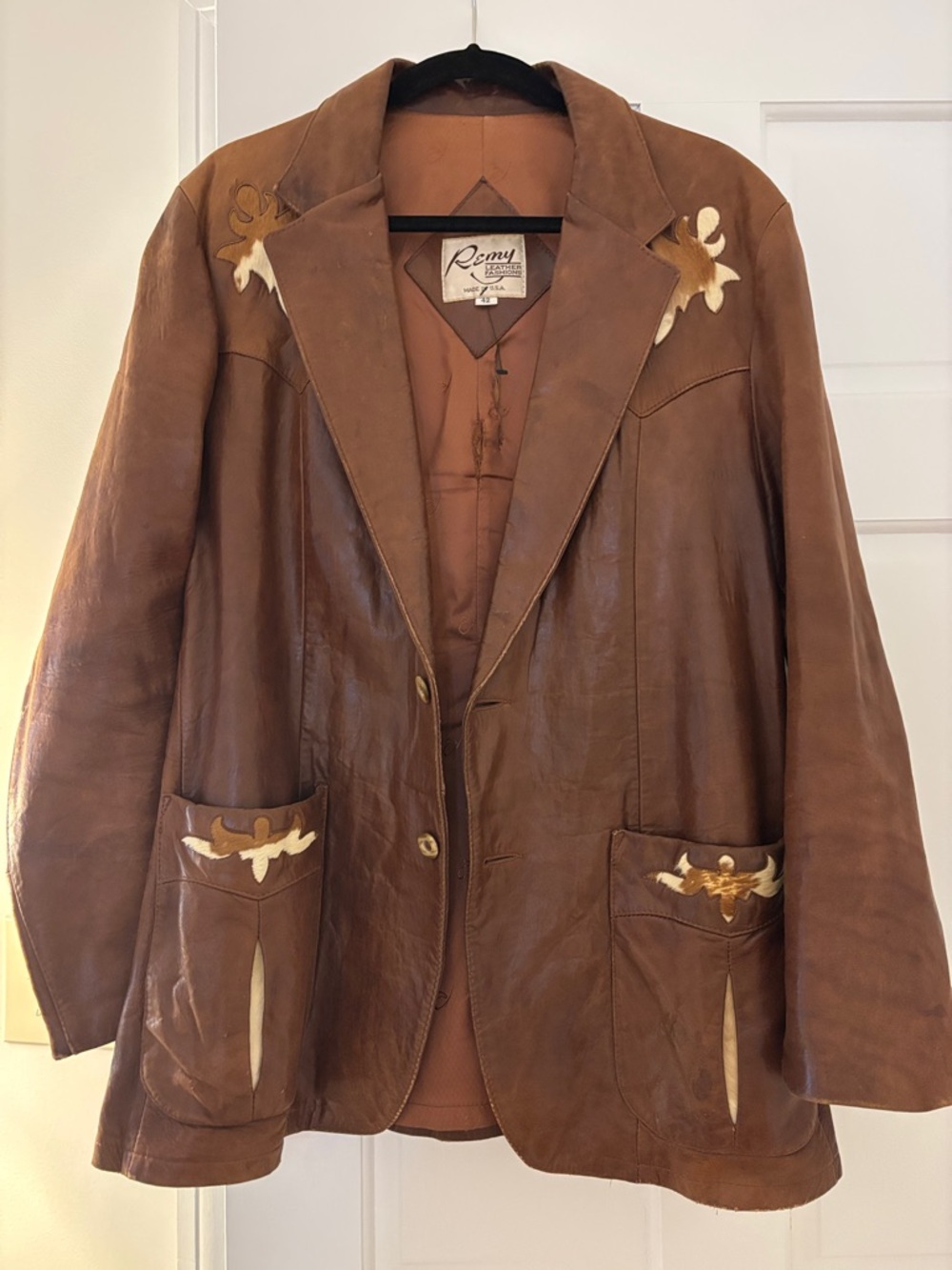 Remy Leather Vintage  Brown Western-Inspired Leather Blazer